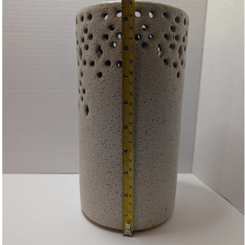 Anthropologie Ceramic Perforated Vase Lantern Candle‎ Holder Blue Cream Glaze